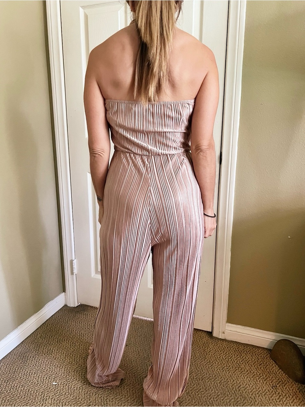 Strapless Pleated Jumpsuit in Blush